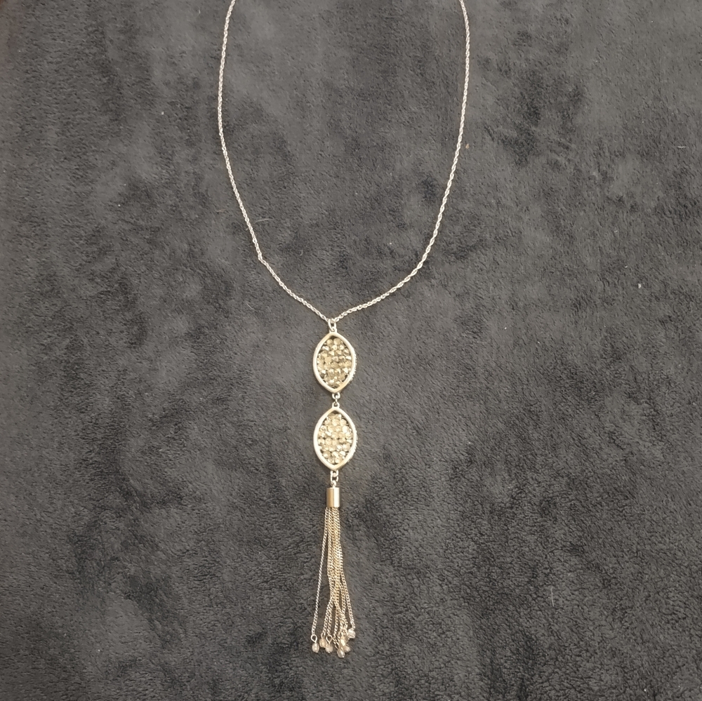 Women's long silver tassel necklace